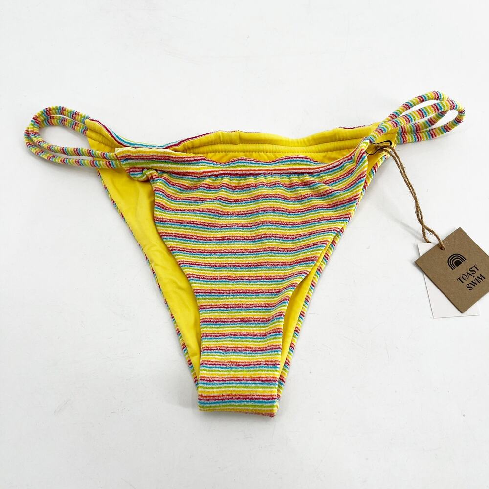 NWT Free People x Toast Swim Yellow Rainbow Striped Bikini Bottom Swimwear XL